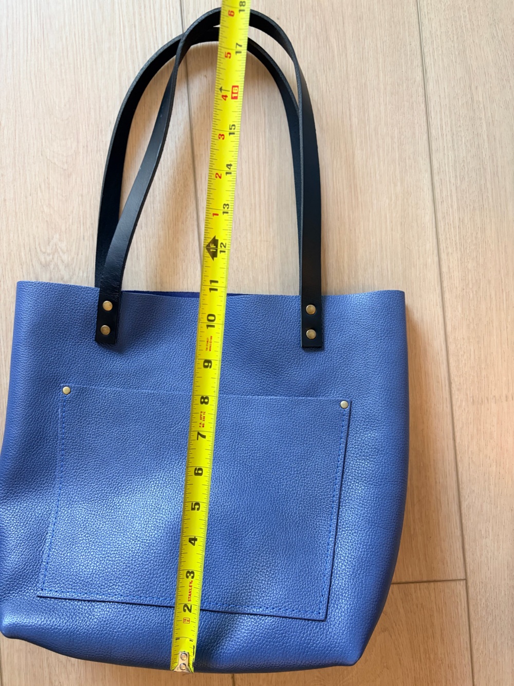 Portland Leather Light Blue Tote with Black Logo Plate - Picture 7 of 7